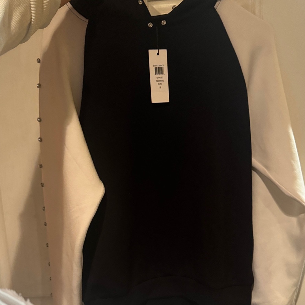 Black and White Hoodie with Studded Sleeves